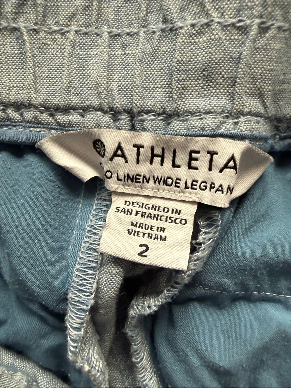 Athleta Cabo Linen Wide Leg Pant Chambray Blue Athleisure Casual Women’s Size 2 - Picture 10 of 12